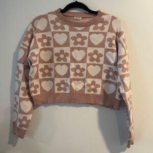 Pink and White Heart Pattern Sweater